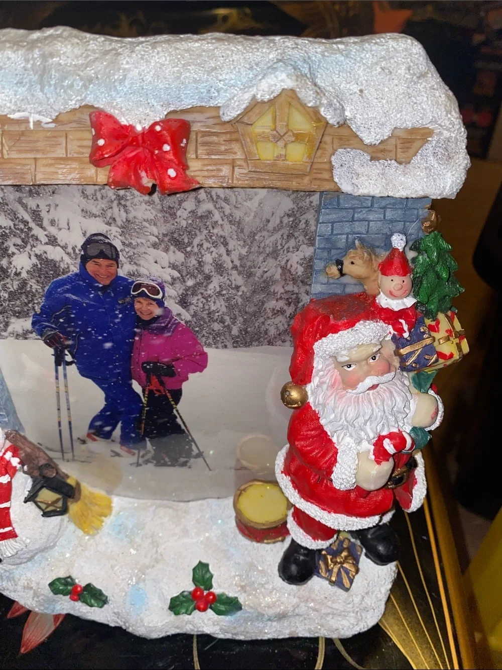 Festive Santa & Snowman Photo Frame - Holiday Home Decor with light (Red, White)